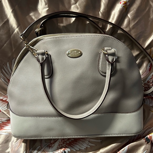 Coach Cora Domed Satchel Purse Leather Tote F34491 Grey Birch Chalk Bicolor - Picture 2 of 10